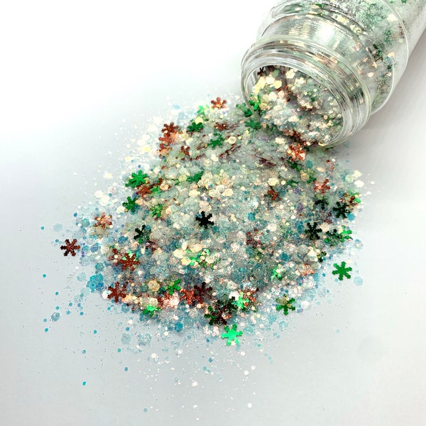 Merry and Bright  - Christmas Chunky Glitter Mix - Iridescent snowflake shaped glitter mix for tumblers, resin, nail art, crafts and more