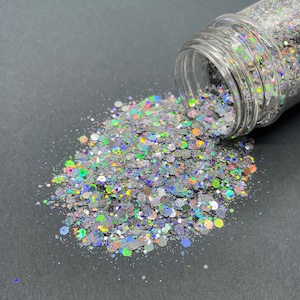 Miroir miroir - Chunky Glitter Mix - Holographic Silver Glitter Mix - Tumblers, Résine, Nail Art, Artisanat, Maquillage et plus encore