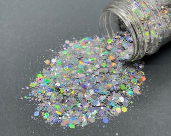 Mirror Mirror - Chunky Glitter Mix - Holographic Silver Glitter Mix - Tumblers, Resin, Nail Art, Crafts, Makeup and More
