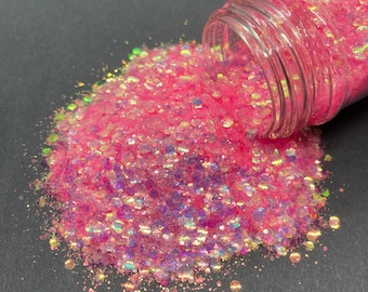 Summer Crush - Chunky Glitter Mix - Neon Iridescent pink glitter for tumblers, resin, nail art, crafts, and more - Pink Glitter