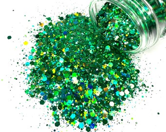 Four Leaf Clover - Chunky Glitter Mix - Holographic green glitter for tumblers, resin, nail art, crafts, cosmetics and more
