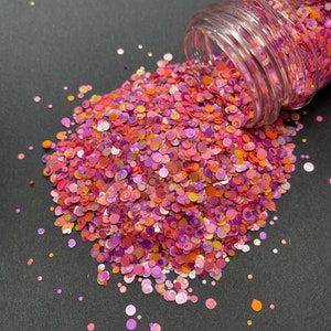 Mélange de paillettes tie-dye et pois kaléidoscope - Rose violet orange, résine et décoration d'ongles