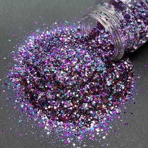 Mezcla de purpurina gruesa Moon Pie: morado, rosa, azul y metalizado