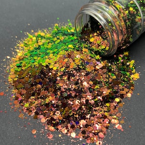 Mezcla de purpurina iridiscente gruesa: cambio de color verde y naranja, manualidades con resina