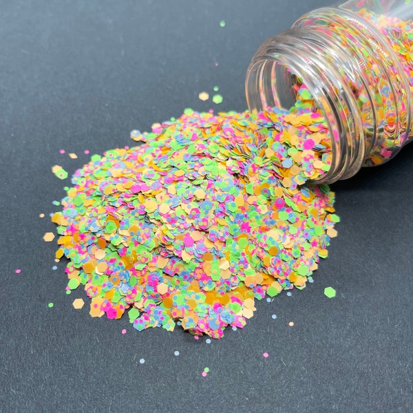 Sprinkles Please!  - Chunky Glitter Mix - Neon multi- color glitter mix for tumblers, resin, nail art, crafts and more - UV Reactive Glitter