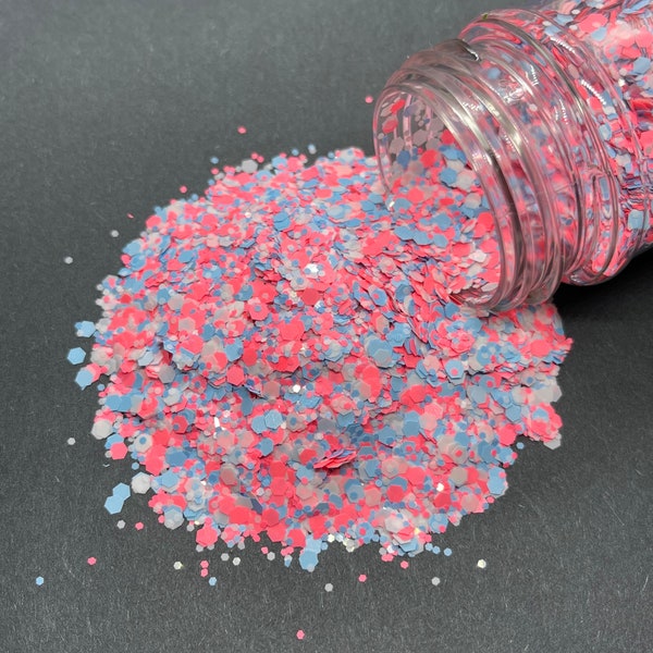 Bright as in Light  - Chunky Glitter Mix - Neon and pastel pink blue glitter mix for tumblers, resin, nail art, crafts and mo