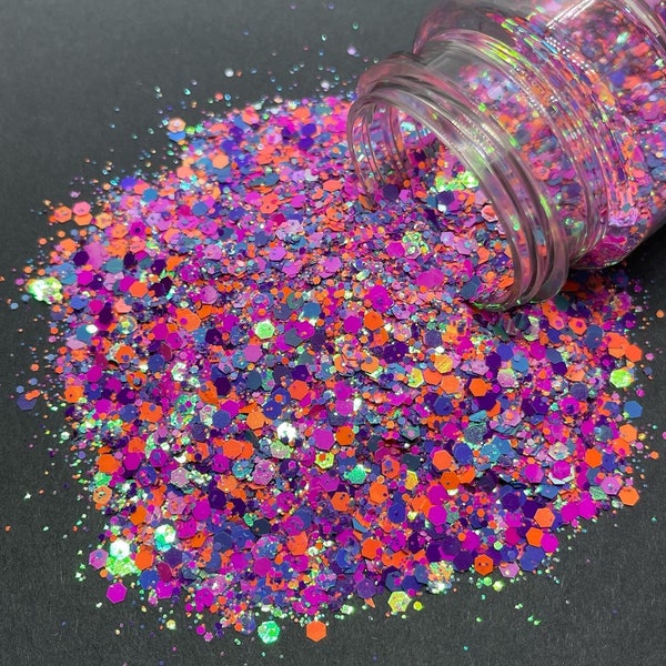 Dance Craze- Chunky Glitter Mix - Iridescent pink/purple/orange glitter for tumblers, resin, nail art, crafts and more - Pink Purple Orange