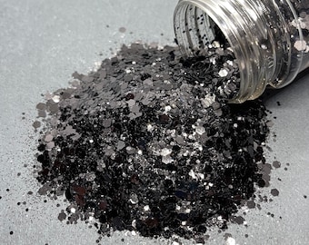 Midnight - Chunky Glitter Mix - Metallic black glitter mix for tumblers, resin, nail art, crafts and more - Black Glitter