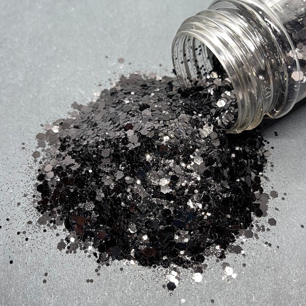 Midnight - Chunky Glitter Mix - Metallic black glitter mix for tumblers, resin, nail art, crafts and more - Black Glitter