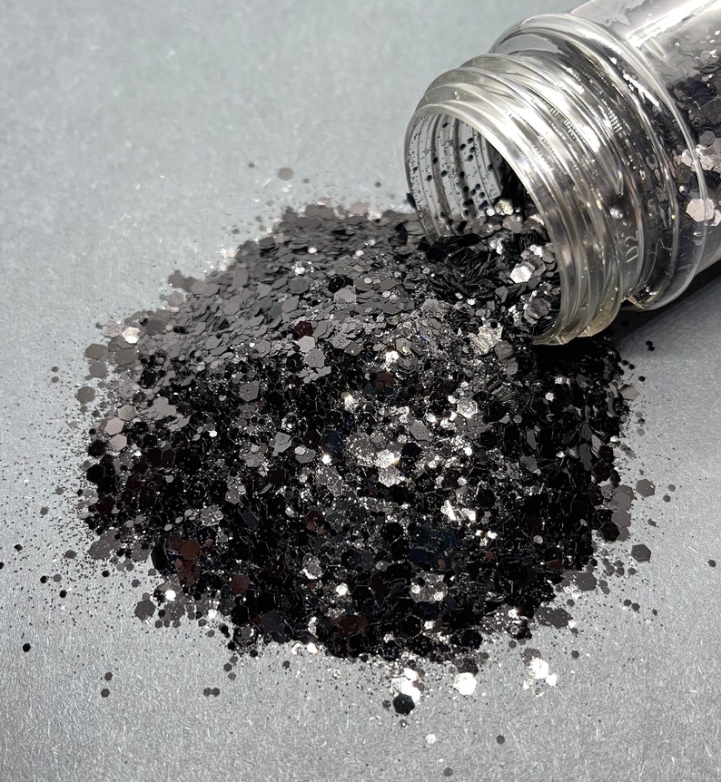 Midnight Chunky Glitter Mix Metallic black glitter mix for tumblers, resin, nail art, crafts and more Black Glitter image 1