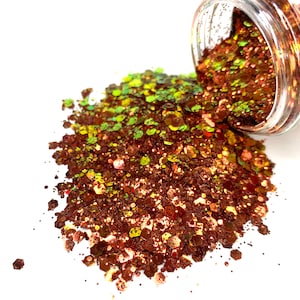 Mezcla de purpurina gruesa con especias de calabaza: cambio de color naranja-verde iridiscente