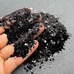 Midnight Chunky Glitter Mix Metallic black glitter mix for tumblers, resin, nail art, crafts and more Black Glitter image 2