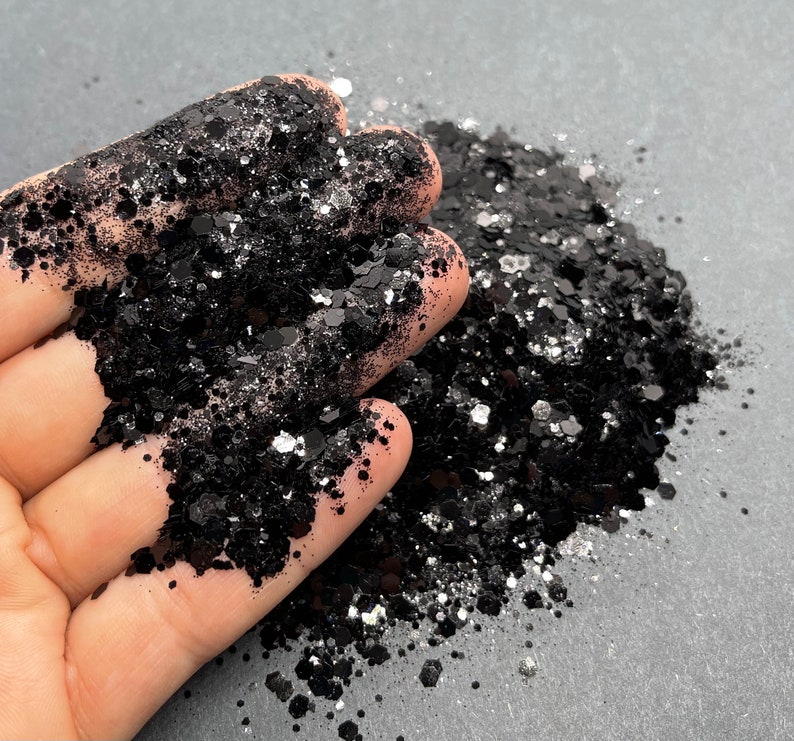 Midnight Chunky Glitter Mix Metallic black glitter mix for tumblers, resin, nail art, crafts and more Black Glitter image 2