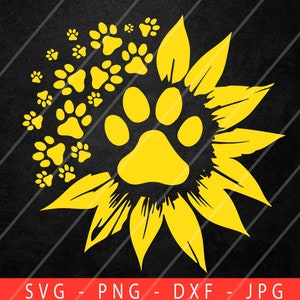 Zonnebloem Poot Print SVG, Zonnebloem svg, Zonnebloem Hond Print svg, Paw Print svg, Dog Paw Sunflower, svg gesneden bestand, Cricut