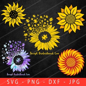 Sunflower Bundle SVG, Sunflower SVG, Flower Svg, Sunflower Svg File, Cut file Cricut, Sunflower Autism svg, Sunflower cut file