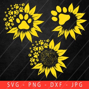 Zonnebloem Paw Print Bundel SVG, Zonnebloem svg, Zonnebloem Hond Print svg, Paw Print svg, Dog Paw Sunflower, svg cut bestand, Cricut