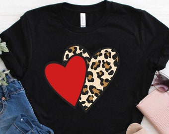 Camisa corazón de leopardo, camisa de San Valentín, regalo de las mujeres de San Valentín, camiseta de amor corazón de leopardo, camisa de mujer linda de San Valentín, camiseta del corazón del leopardo