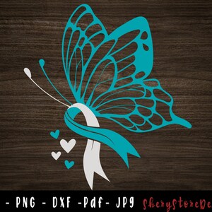 バタフライ子宮頸がん SVG、子宮頸がん SVG、子宮頸がんリボン svg、子宮頸がん png、Awarenes Ribon、Cricut に使用する svg ファイル