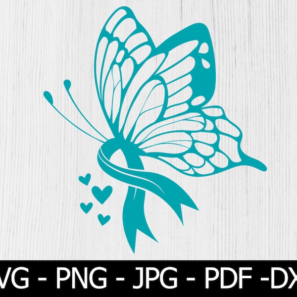 Butterfly Ovarian Cancer SVG, Ovarian Cancer SVG, Ovarian cancer Ribbon svg, Ovarian Cancer png, Awarenes Ribbon, svg file to use for Cricut