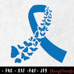 Blue Ribbon SVG, Colon Cancer SVG, Butterfly Colon Cancer svg, Colon Cancer png, Awareness Ribbon, arquivo svg para usar no Cricut