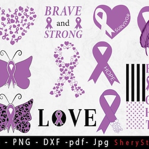 Alvleesklierkanker bundel SVG, Feather alvleesklierkanker svg, hart alvleesklierkanker bewustzijn, paars lint Svg, Svg knippen om te gebruiken voor Cricut
