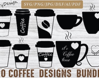 Café Svg, Paquete Café Svg, Clipart Café, Taza Café Svg, Paquete Taza Svg, Silueta, Imprimible, Archivo Cortado, Cricut, Dxf Png Eps Svg Jpg