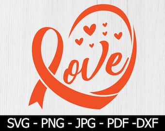 Pluma naranja cinta SVG, leucemia Svg, cáncer de riñón svg, conciencia del cáncer Svg, corazón naranja SVG, cinta de leucemia, silueta de Cricut