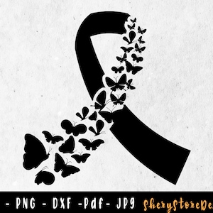 Feather Black Ribbon SVG, Skin Cancer SVG, Butterfly Skin cancer svg, Skin Cancer png, Awareness Ribbon, svg file to use for Cricut