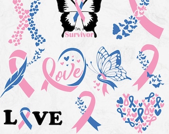 Paquete SVG de pérdida de embarazo y bebé, SVG de cáncer de pluma rosa y azul, SVG de pérdida de bebé, SVG de lazo rosa, Regalos de pérdida de bebé, Archivo SVG para usar