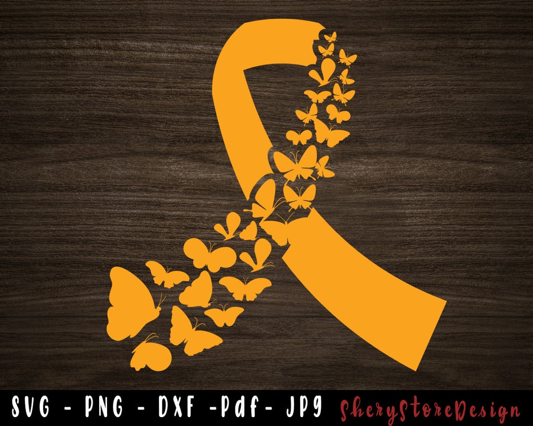 Feather Amber Ribbon SVG, Appendix Cancer SVG, Butterfly Appendix ...