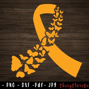 Feather Amber Ribbon SVG, Appendix Cancer SVG, Butterfly Appendix cancer svg, Appendix Cancer png, Awaren Ribbon, svg file to use for Cricut
