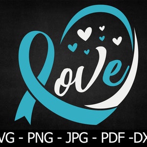 Feather White Teal Ribbon SVG, Cervical Cancer Svg, Cervical Cancer gift, Cancer Awareness Svg, Teal Heart SVG, Ribbon Png, Cricut Silhouett