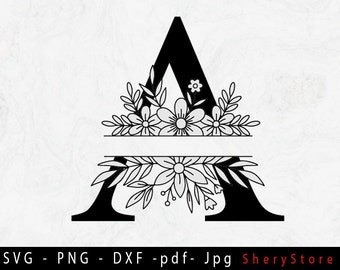 Alphabet Bundle Svg, Floral Split Monogram svg, Flower Monogram Clipart, Floral Letter Graphic, Name Monogram svg