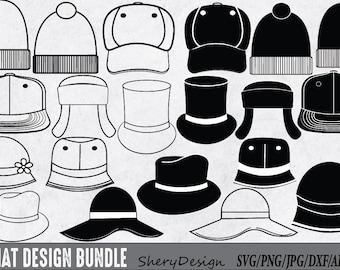 Hut Bundle SVG, Kopf Sonnenhüte Clipart, süße Mütze Silhouette Design, Baseballmütze Zylinder, Cowboy Hut Download, Cricut Schnitt Dateien für SVG