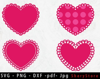 Doily heart Svg, Scalloped heart svg, Valentine heart tag svg, Valentine's Day name tag svg, Heart svg, Love SVG