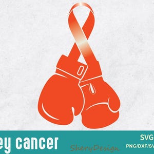 May include: An orange ribbon tied around two boxing gloves, with the text "Kidney cancer" below.