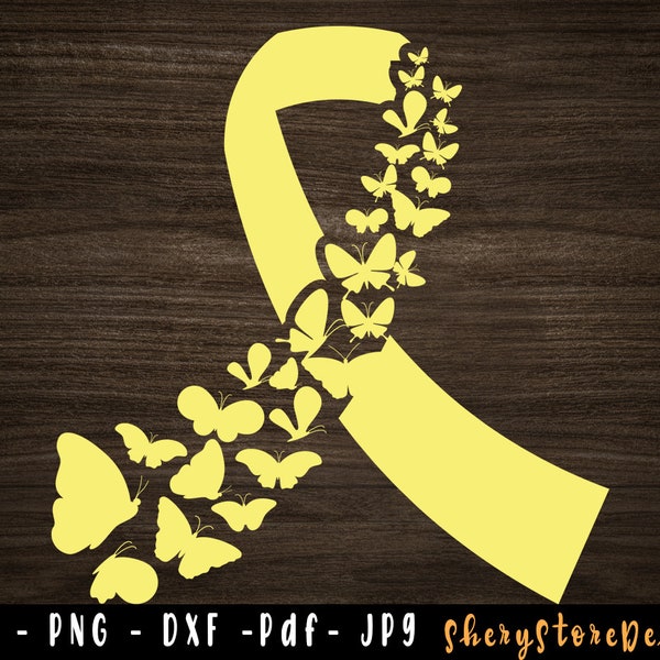 Feather Yellow Ribbon SVG, Bone Cancer SVG, Butterfly Bone cancer svg, Bone Cancer png, Awareness Ribbon, svg file to use for Cricut