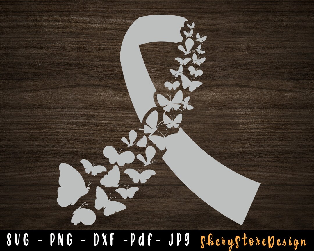 Feather Grey Ribbon SVG, Brain Cancer SVG, Butterfly Brain Cancer Svg ...