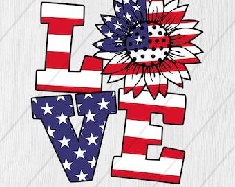 Love Sunflower American Flag SVG, 4th of July svg, Usa Sunflower SVG, American Flag SVG, Sunflower Clipart, Svg Files For Cricut