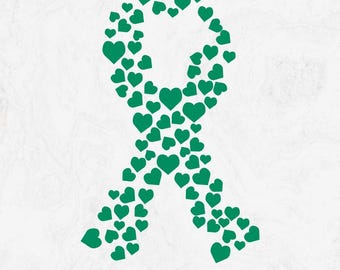 Cinta de corazón para cáncer de hígado SVG, Concientización sobre el cáncer de hígado SVG, Cinta verde, archivo svg para usar en Cricut Silhouette