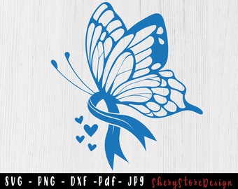 Mariposa Cáncer de colon SVG, Cáncer de colon SVG, Cáncer de colon Cinta svg, Cáncer de colon png, Cinta de conciencia, archivo svg para usar en Cricut