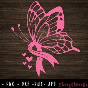 Papillon cancer du sein SVG, SVG du cancer du sein, cancer du sein ruban svg, png du cancer du sein, ruban de sensibilisation, fichier svg à utiliser pour Cricut