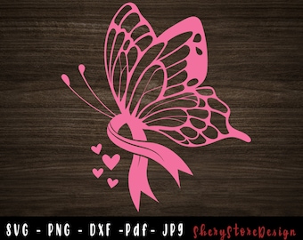 Butterfly Breast  Cancer SVG, Breast Cancer SVG, Breast cancer Ribbon svg, Breast Cancer png, Awareness Ribbon, svg file to use for Cricut