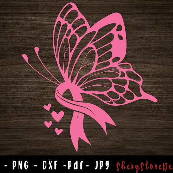 Schmetterling Brustkrebs SVG, Brustkrebs SVG, Brustkrebs Band svg, Brustkrebs png, Bewusstseinsband, svg-Datei für Cricut verwenden