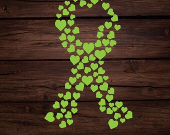 Cinta de plumas verde lima SVG, linfoma no Hodgkin SVG, linfoma no Hodgkin de mariposa SVG, cinta de concientización, archivo SVG para usar en Cricut