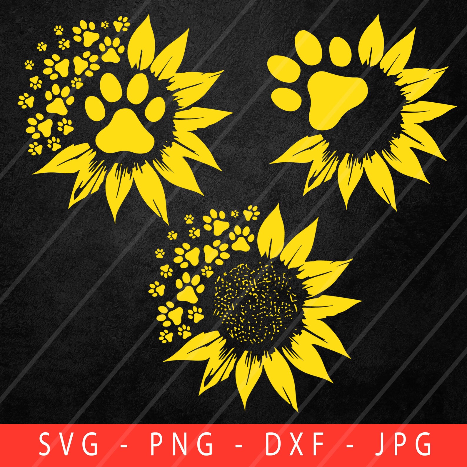 Sunflower Paw Print Bundle SVG Sunflower Svg Sunflower Dog - Etsy UK