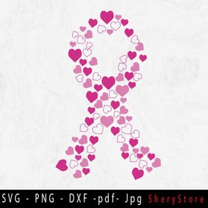 Breast Cancer Heart Ribbon SVG, Breast Cancer Cancer Awareness SVG, Pink Ribbon, svg-bestand voor gebruik voor Cricut Silhouette