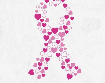 Cinta de corazón contra el cáncer de mama SVG, Concientización sobre el cáncer de mama SVG, Cinta rosa, archivo svg para usar en Cricut Silhouette