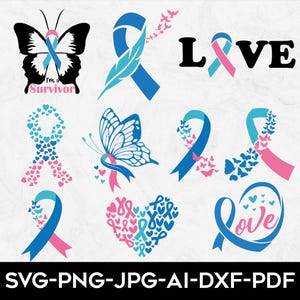 Schildklierkanker bundel SVG, Feather schildklierkanker svg, hart schildklierkanker bewustzijn, schildklier lint Svg, Svg-bestand knippen om te gebruiken voor Cricut