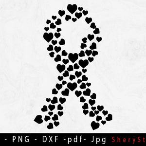 Skin Cancer Heart Ribbon SVG, Skin Cancer Cancer Awareness SVG, Black Ribbon, svg file to use for Cricut Silhouette